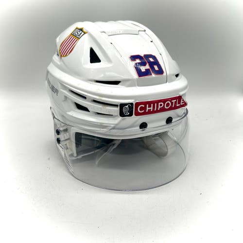 Bauer Re-Akt 150 - Team USA Used Large Pro Stock Helmet - Zeev Buium (White)
