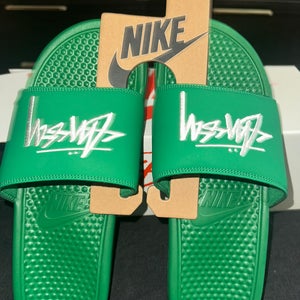 STUSSY X NIKE Green BENASSI SLIDE Adult Size M 12.0  Nike Shoes (New)
