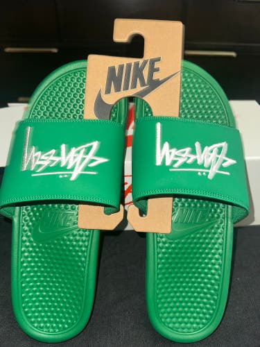 STUSSY X NIKE Green BENASSI SLIDE Adult Size M 12.0  Nike Shoes (New)