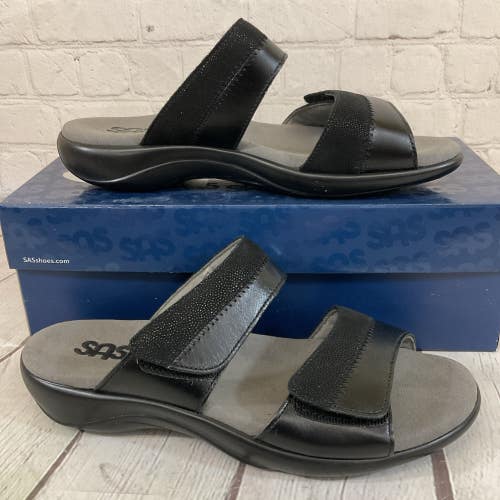 SAS 3380-350 Women's NUDU SLIDE Leather Sandals Midnight Black US 7 M