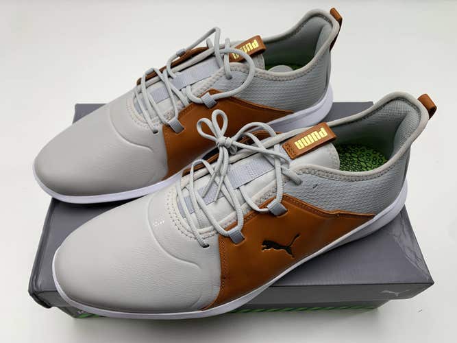 Puma Ignite Fasten8 Crafted Golf Shoes Gray Gold Brown Men's SZ 11.5 (376232 05)