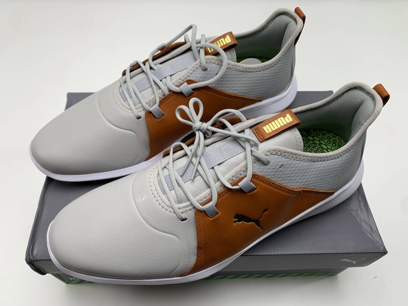 Puma Ignite Fasten8 Crafted Golf Shoes Gray Gold Brown Men's SZ 11.5 (376232 05)