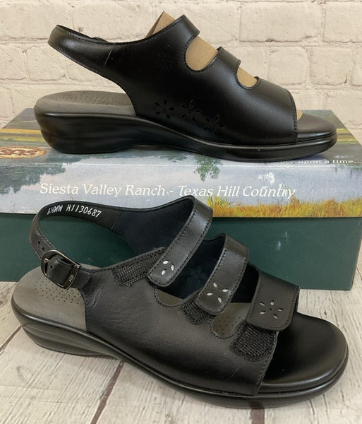 SAS 2170-013 Women's QUATRO Leather Slingback Sandal Black US 6.5 WW