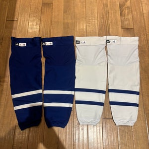 2x Pairs Home & Away Pro Stock Toronto Maple Leafs Adidas Pro Hockey Socks Large