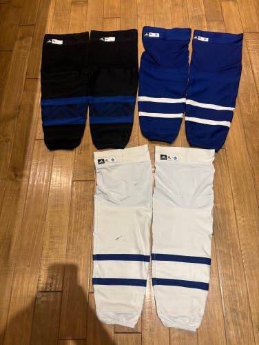 3x Pairs Home/Away/Alternate Pro Stock Toronto Maple Leafs Adidas Pro Hockey Socks XL