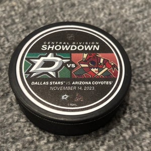 Arizona Coyotes vs Dallas Stars NHL Match Up Hockey Puck 11/14/2023