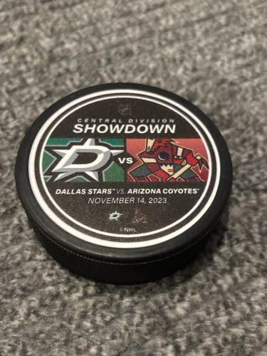 Arizona Coyotes vs Dallas Stars NHL Match Up Hockey Puck 11/14/2023