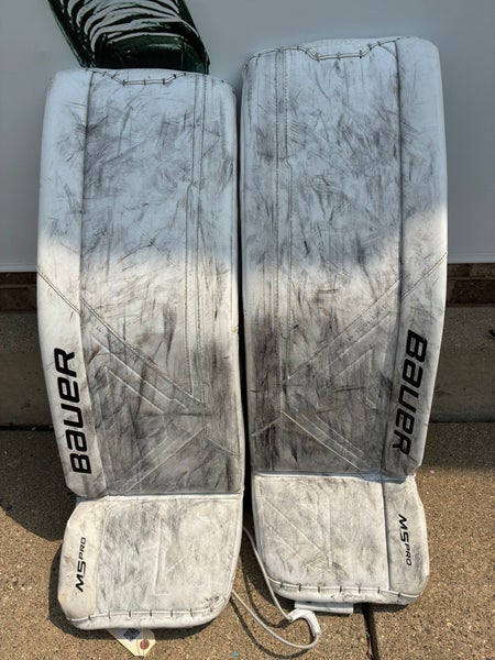 White 35" Senior Bauer Supreme M5 Pro Goalie Leg Pads (Used)