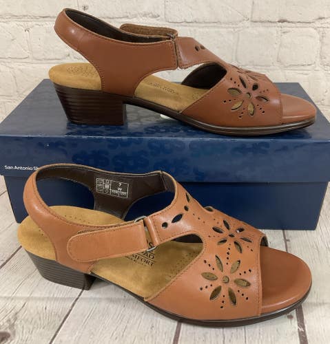 SAS Shoes 2270-195 Women's SUNBURST Leather Heel Strap Sandal Chestnut US 7 W