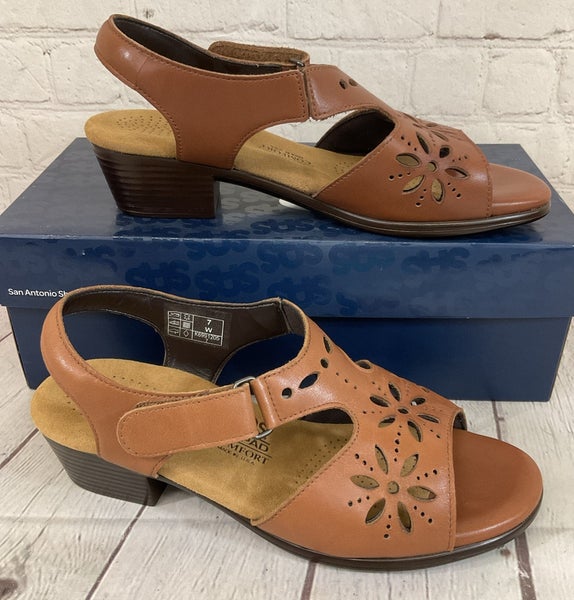SAS Shoes 2270-195 Women's SUNBURST Leather Heel Strap Sandal Chestnut US 7.5 N