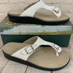 SAS 2156-212 Womens SANIBEL-C Leather T-Strap Slide Sandal White Snake US 10.5 M
