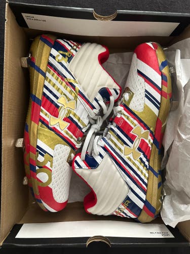 RARE 4TH OF JULY SPECIAL Red Men's Size 9.5 Mid Top Under Armour High Top Bryce harper Metal