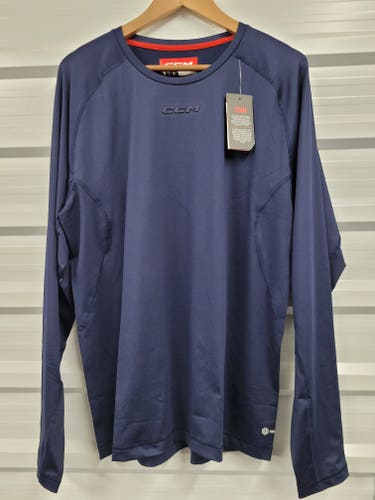 NEW! CCM Long Sleeve Training Tee Navy Blue Size Senior XL