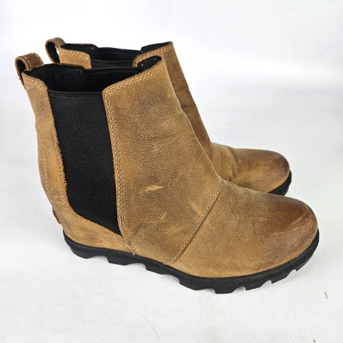 Sorel Joan Of Arctic II Chelsea Boot Size 8 Brown Leather Wedge Pull On