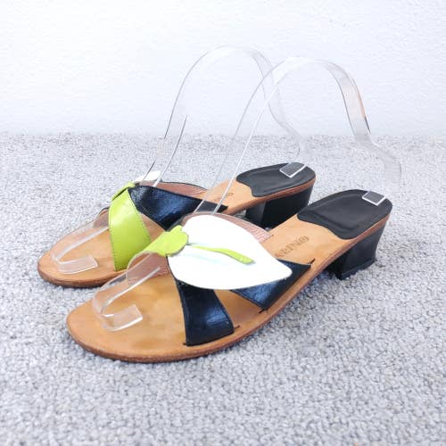 Sandalino Sandals Womens Size 7 Shoes Block Heel Slip On Leather Floral Black