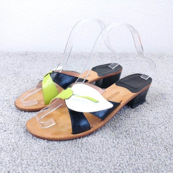 Sandalino Sandals Womens Size 7 Shoes Block Heel Slip On Leather Floral Black