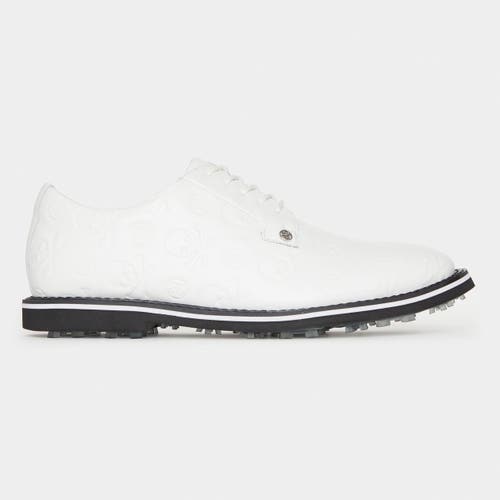 G/FORE MENS GALLIVANTER DEBOSSED SKULL & TEES LEATHER GOLF SHOE SNOW/ONYX