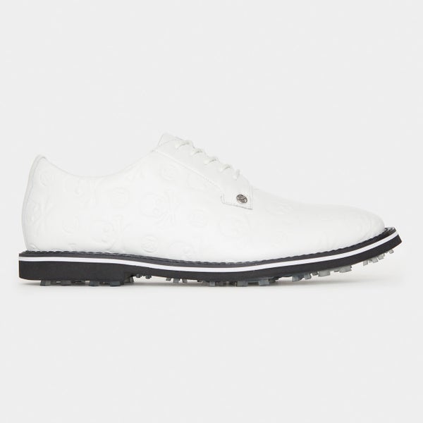 G/FORE MENS GALLIVANTER DEBOSSED SKULL & TEES LEATHER GOLF SHOE SNOW/ONYX