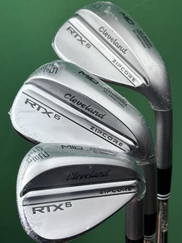 Cleveland RTX6 Zipcore Wedge Set 52-10*, 56-10*, 60-10* Steel GW, SW, LW NEW!