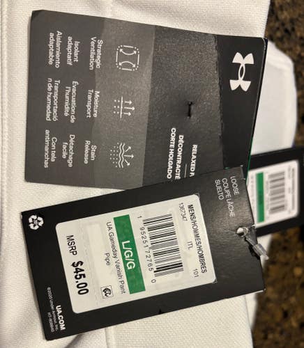 White Men's Large Adult Under Armour Game Pants (New) with Royal Blue Piping