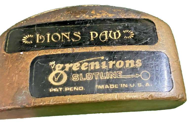 Slotline Lion's Paw Mallet Putter Green Irons RH 35.5" Good Vintage Factory Grip