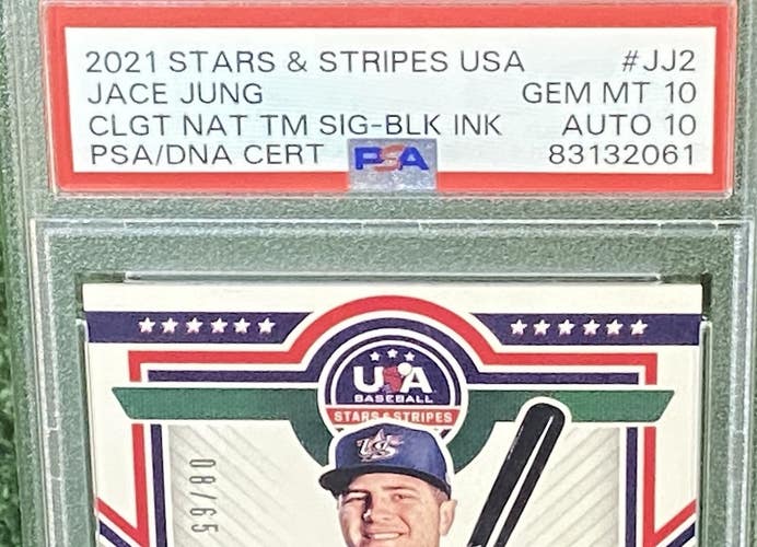 Jace Jung PSA 10 Auto 10 2021 USA Baseball Stars And Stripes Collegiate POP 1