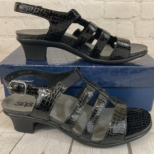 SAS 2360-181 Women's ALLEGRO Leather Heel Strap Sandals Black Croc US 10 W