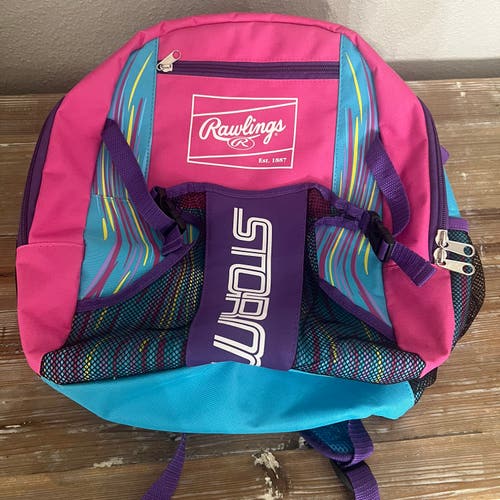 Rawlings Storm Youth Softball/Baseball Backpack Pink Purple Blue