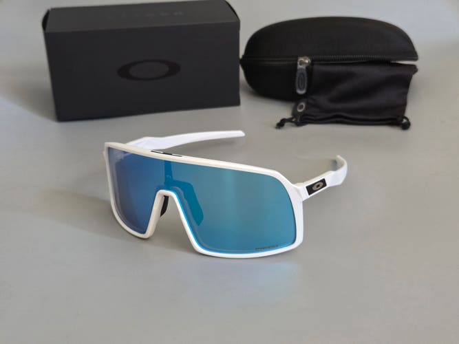 Oakley Sutro Shield Sunglasses Matte White Frame Blue Mirror Prizm Lens