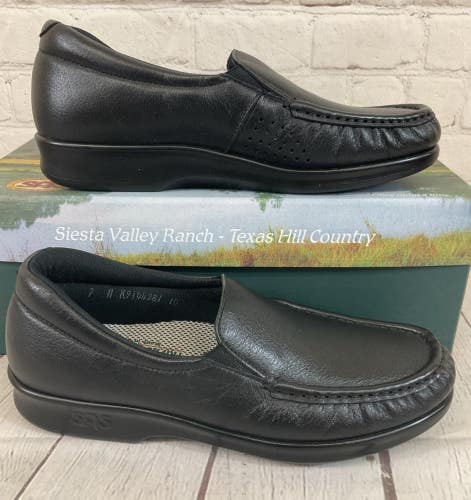 SAS 1970-013 Women's TWIN Leather Slip On Loafers Black US 7 N