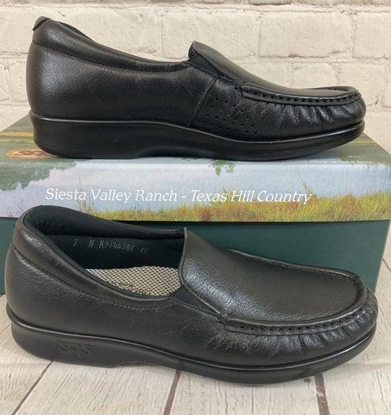 SAS 1970-013 Women's TWIN Leather Slip On Loafers Black US 7 N