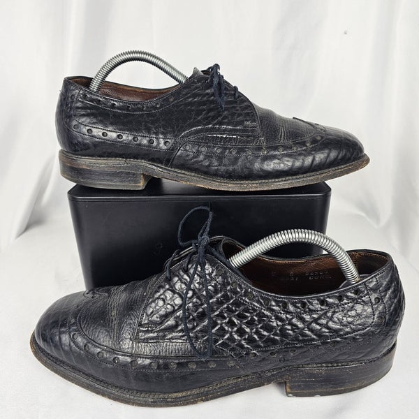 Allen Edmonds Nassau Ostendo Wingtip Oxford Shoes Black Sharkskin Mens 8 E Wide