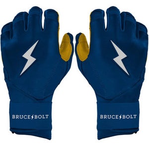 New ADULT NAVY PREMIUM PRO LONG CUFF BRUCE BOLT BATTING GLOVES 11834-502A12