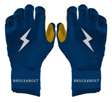 New ADULT NAVY PREMIUM PRO LONG CUFF BRUCE BOLT BATTING GLOVES 11834-502A12