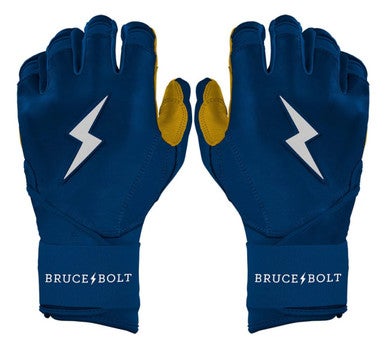 New ADULT NAVY PREMIUM PRO LONG CUFF BRUCE BOLT BATTING GLOVES 11834-502A12