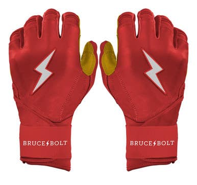 New ADULT RED PREMIUM PRO LONG CUFF BRUCE BOLT BATTING GLOVES 11834-502A10