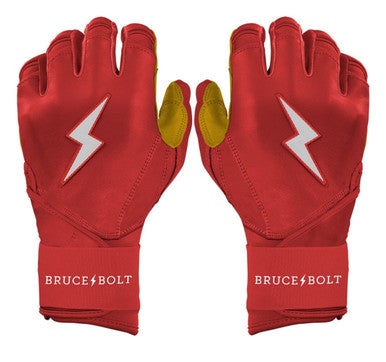 New ADULT RED PREMIUM PRO LONG CUFF BRUCE BOLT BATTING GLOVES 11834-502A10
