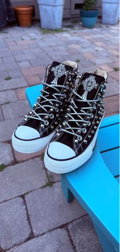 WOMENS CONVERSE CHUCK TAYLOR HIGH TOP CUSTOM STUDDED WITH CROSSES - SIZE 6.5 NEW