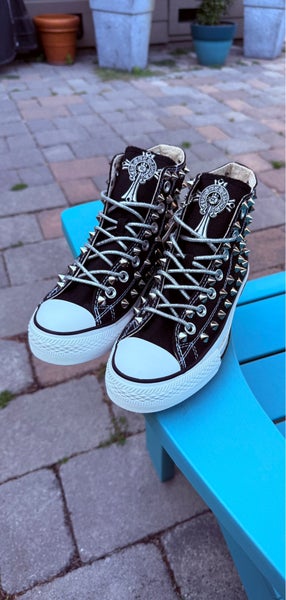 WOMENS CONVERSE CHUCK TAYLOR HIGH TOP CUSTOM STUDDED WITH CROSSES - SIZE 6.5 NEW