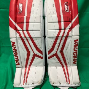 Red 28" Junior Vaughn Velocity V10 Goalie Leg Pads (Used)