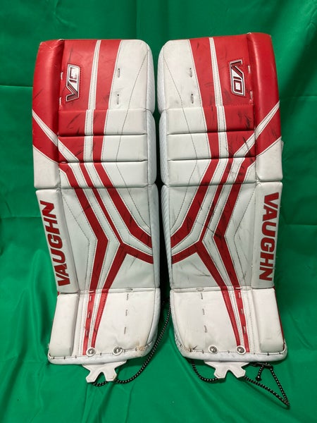 Red 28" Junior Vaughn Velocity V10 Goalie Leg Pads (Used)