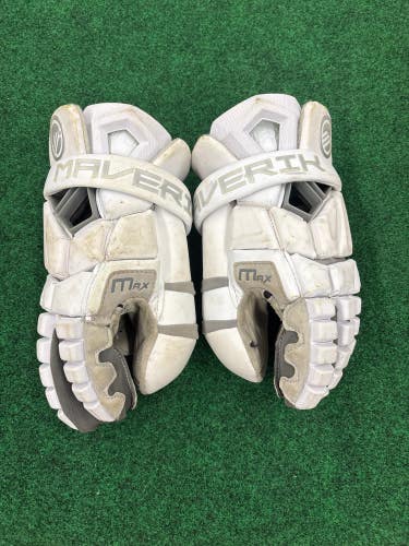 White Goalie Maverik Max Goalie Lacrosse Gloves | Medium 12" (Used)
