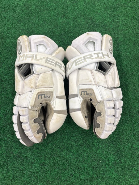 White Goalie Maverik Max Goalie Lacrosse Gloves | Medium 12" (Used)