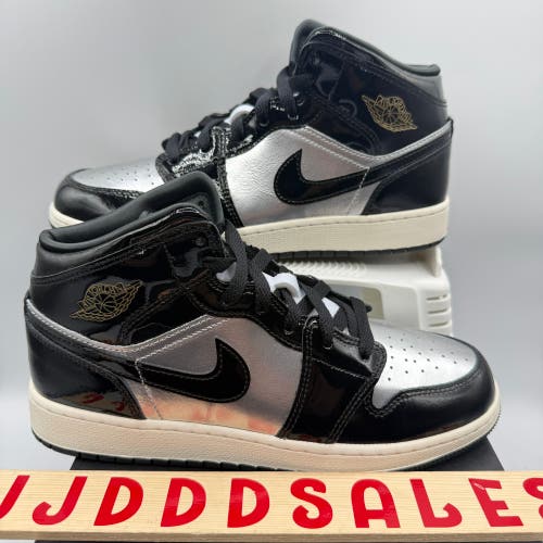 Air Jordan 1 Mid SE Black Metallic Silver Gold FZ3937-001 Size 7Y/Women’s Sz 8.5 New