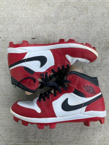 Red Men's Size M 10.0 (W 11.0) Adult Air Jordan High Top Footwear Molded Cleats (Used)