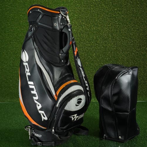 ORLIMAR GOLF VT 830 STAFF BAG 6-WAY,  9x10 TOP, CARBON FIBER BLACK & ORANGE!