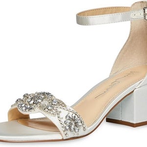 Blue by Betsey Johnson Mel Sandals Women US 8 Ivory Rhinestone Ankle Strap PQ568