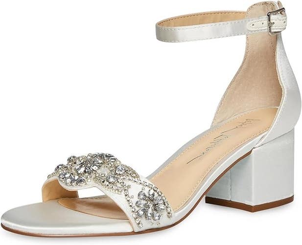 Blue by Betsey Johnson Mel Sandals Women US 8 Ivory Rhinestone Ankle Strap PQ568