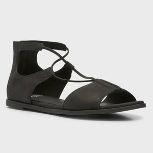 Eileen Fisher Rose Sandals Womens 7 Black Nubuck Crisscross Cord Back Zip PQ566
