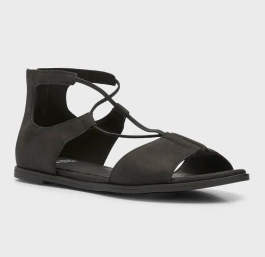 Eileen Fisher Rose Sandals Womens 7 Black Nubuck Crisscross Cord Back Zip PQ566